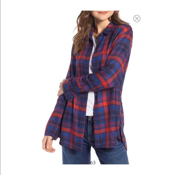 Nwt- Treasure and Bond Buffalo Blue Plaid Flannel - Picture 1 of 6